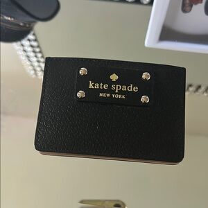 Kate Spade Black Leather Card Holder with Gold Details